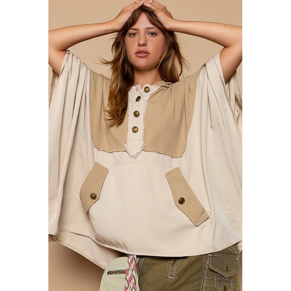 Pol Oversized Cape Poncho Top In Tan‎ Size Small Bohemian Casual Lagemlook